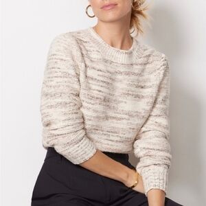 Evereve Cream and Brown Crew Neck Sweater